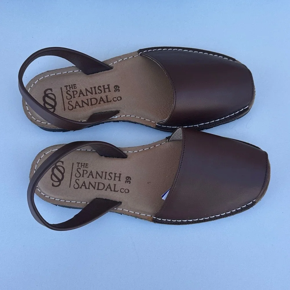 The Spanish Sandal Co Brown Leather Avarca Menorquina Slingback Sandals Size 39